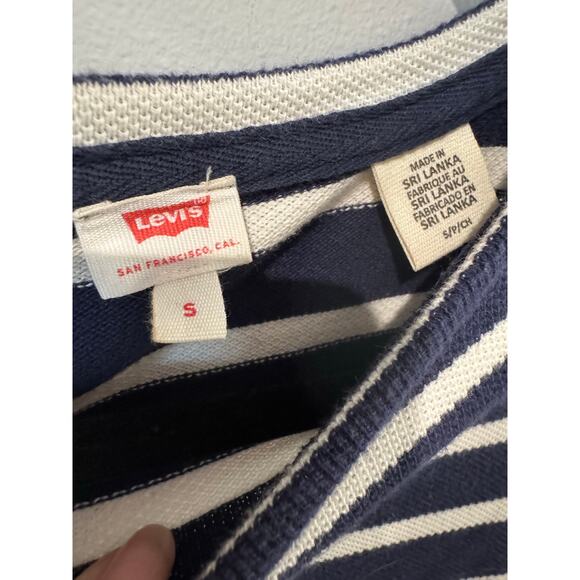 Levi’s Navy & White Long-Sleeve Striped Mini Dress Size Small Stretch Knit Dress - Picture 4 of 4